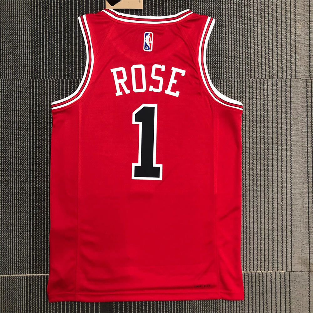 NBA Chicago Bulls Round Neck Red 75th anniversaryJersey ROSE#1 S-XXL