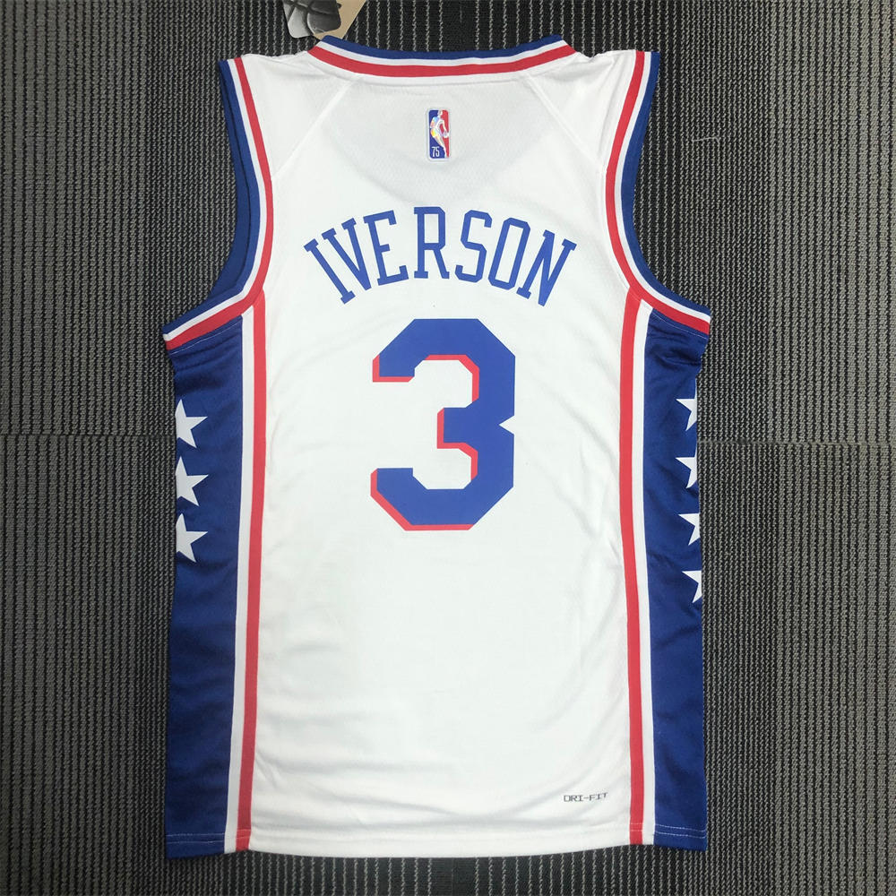 NBA Philadelphia 76ers Round Neck Black 75th Anniversary Jersey IVERSON #3 S-XXL