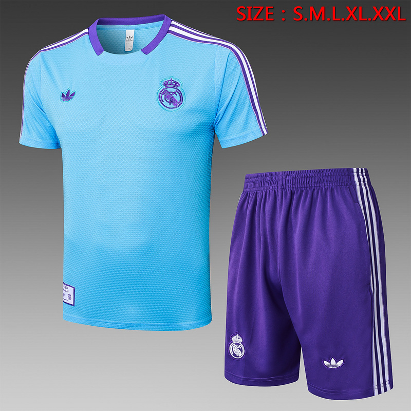 2025/26 Real Madrid Light blue Training Set Shirt and Shorts