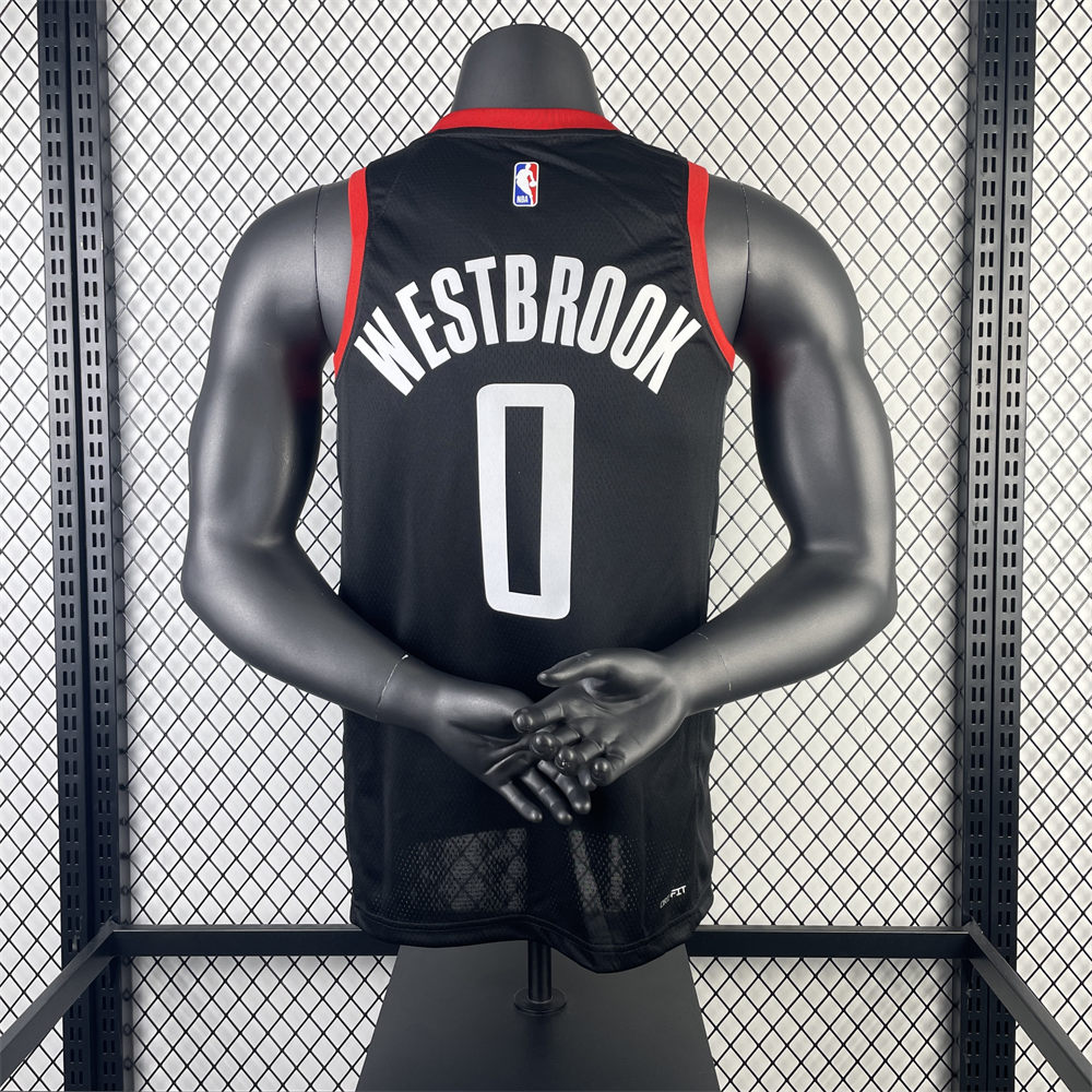 NBA Houston Rockets 2024 V-Neck Balck Jersey WESTBROOK#0 S-XXL