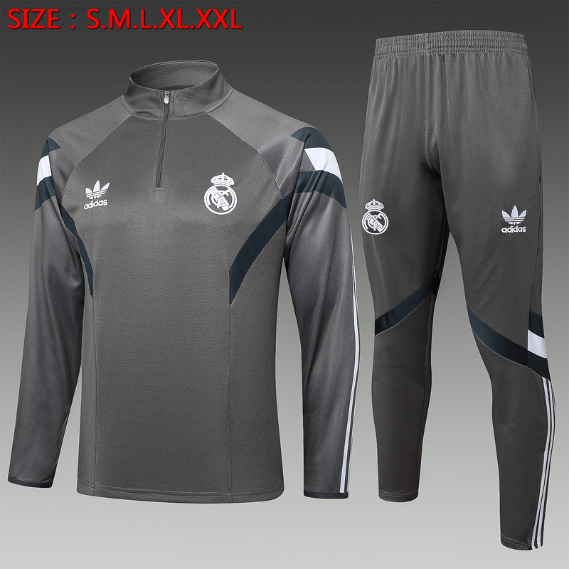 24/25 Real Madrid Grey Long-sleeved half-pull training kit Football team kit