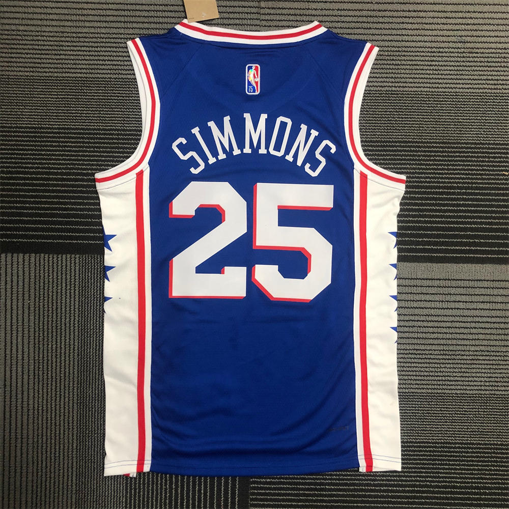 NBA Philadelphia 76ers Round Neck Black 75th Anniversary Jersey SIMMONS#25 S-XXL