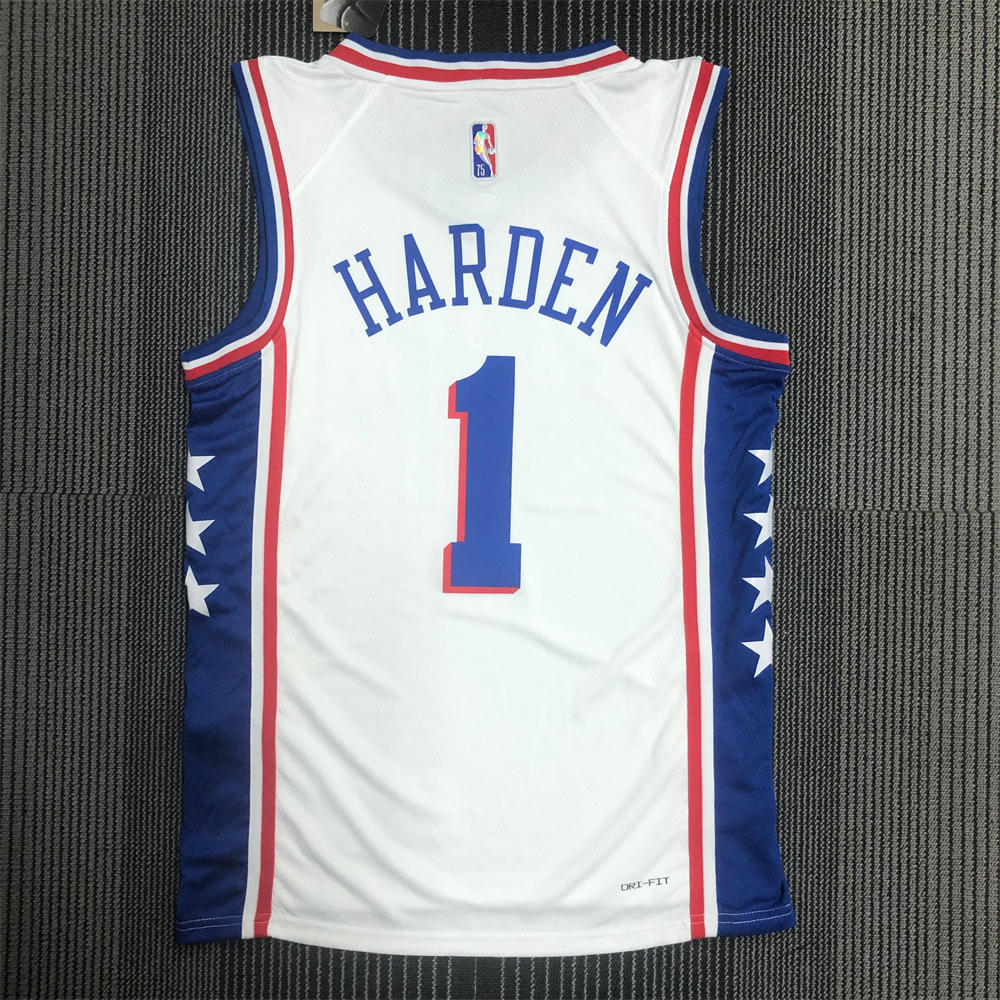 NBA Philadelphia 76ers Round Neck White 75th Anniversary Jersey HARDEN#1 S-XXL