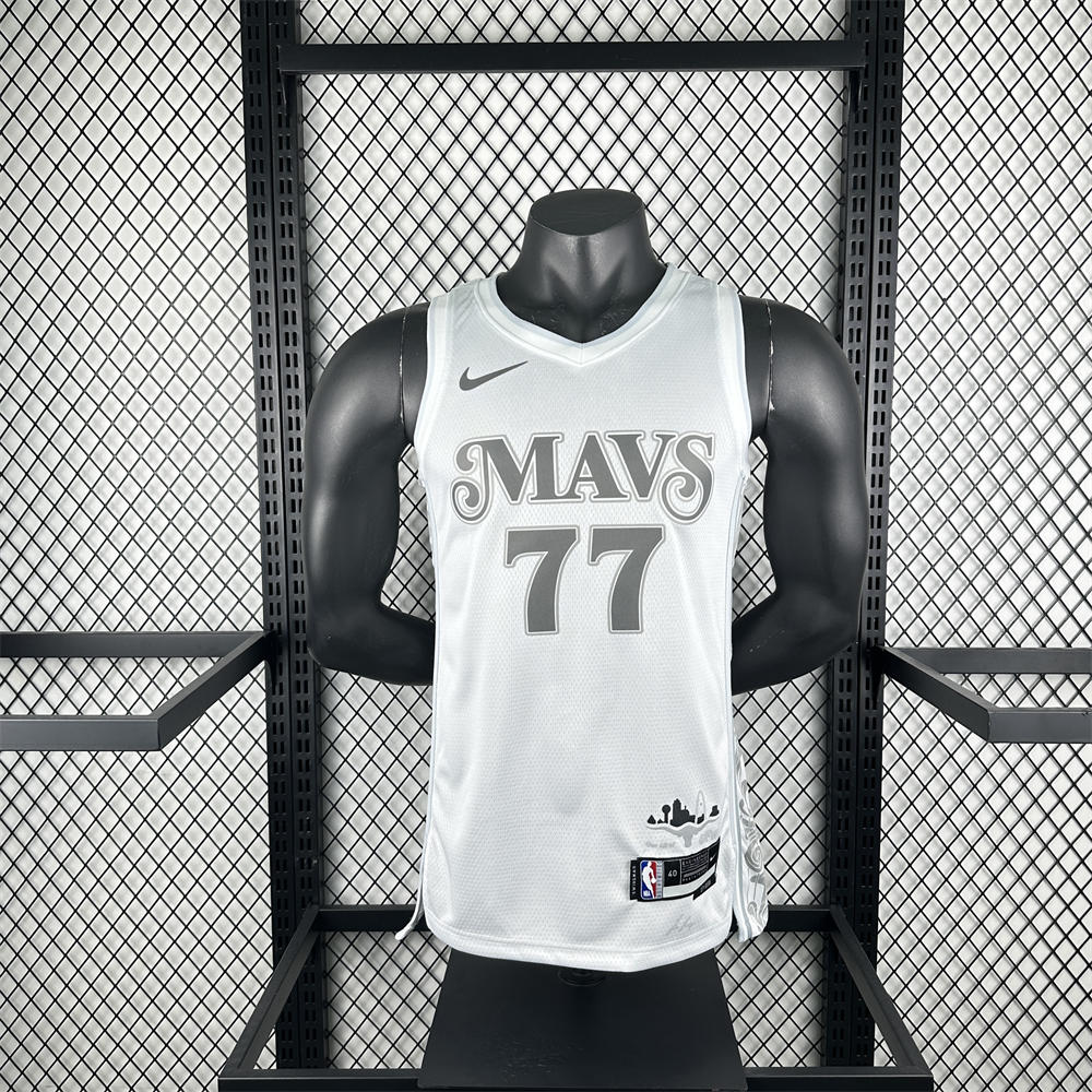 NBA Dallas Mavericks 24/25 City Edition V-Neck White Jersey DONCIC#77 S-XXL