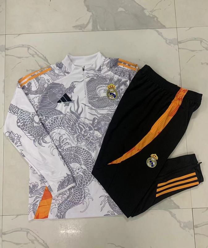 24/25 Real Madrid White Long-sleeved half-pull training kit Football team kit