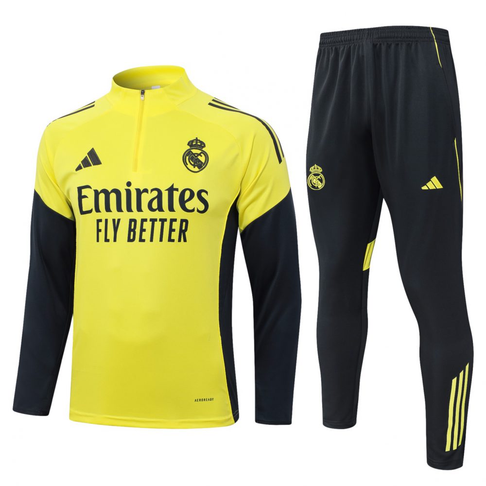 202526 Real Madrid yellow-black Long-sleeved half-pull training kit Football team kit