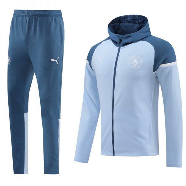 2024 Manchester City Grey Blue Hoodie Jacket Kit Set Football Team Shirt Sports Fashion