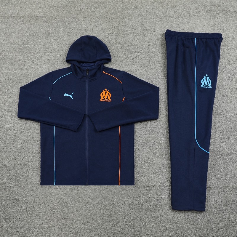 2024 Olympique Marseille Royal Blue Hoodie Jacket Kit Set Football Team Shirt Sports Fashion
