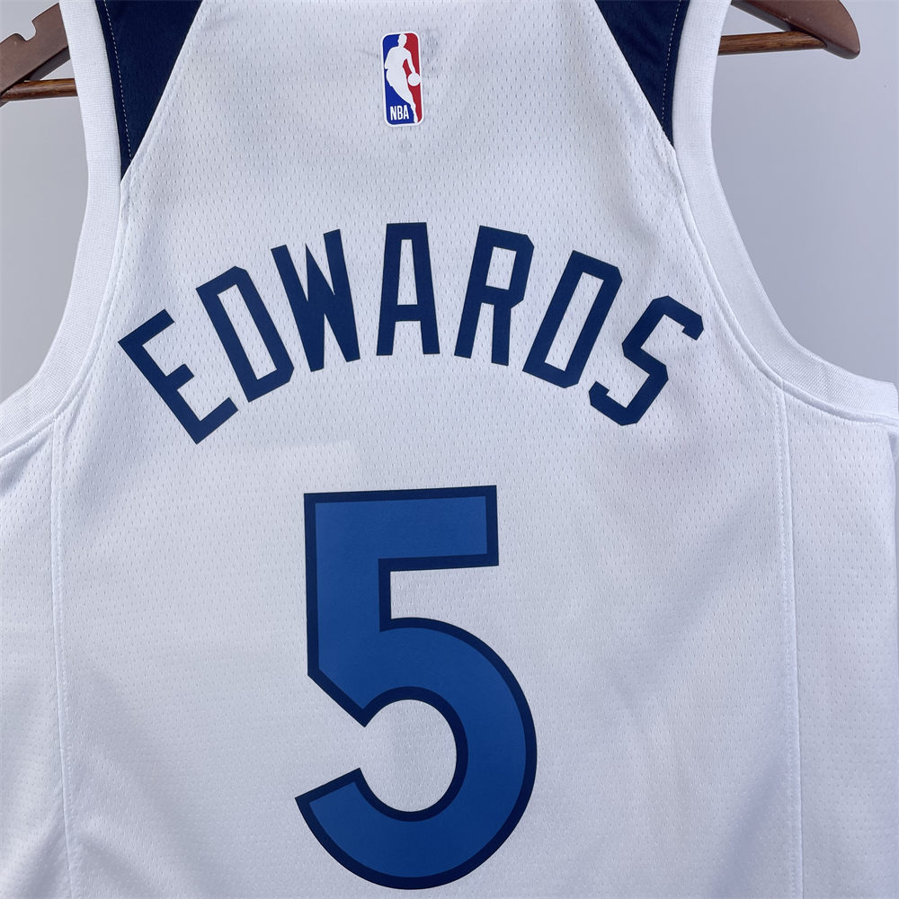 NBA Minnesota Timberwolves 2023 V-Neck White Jersey EDWARDS#5 S-XXL