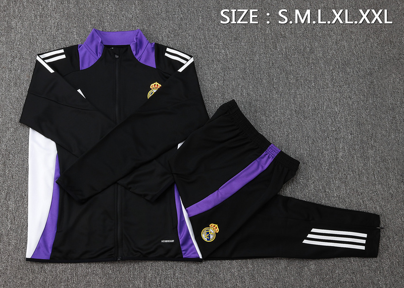 2024/25 Real Madrid Black Jacket Training Suit Set Football Team Shirt Sports Fashion
