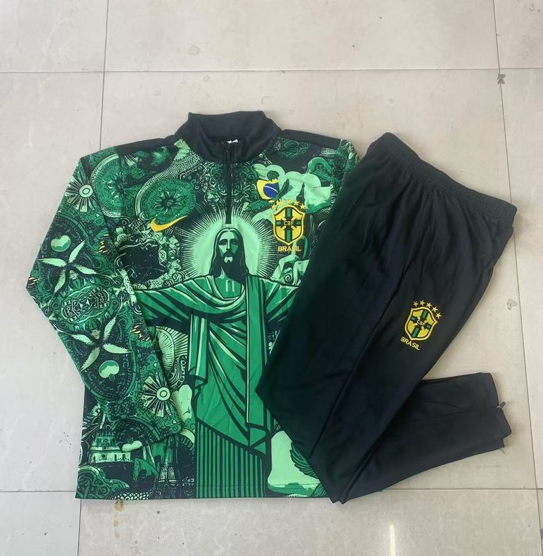 24/25 Brazil Green Long-sleeved half-pull training kit Football team kit