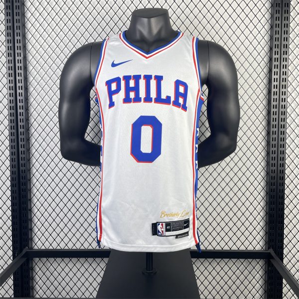 NBA Philadelphia 76ers 2023 V-Neck White Jersey MAXEY#0 S-XXL