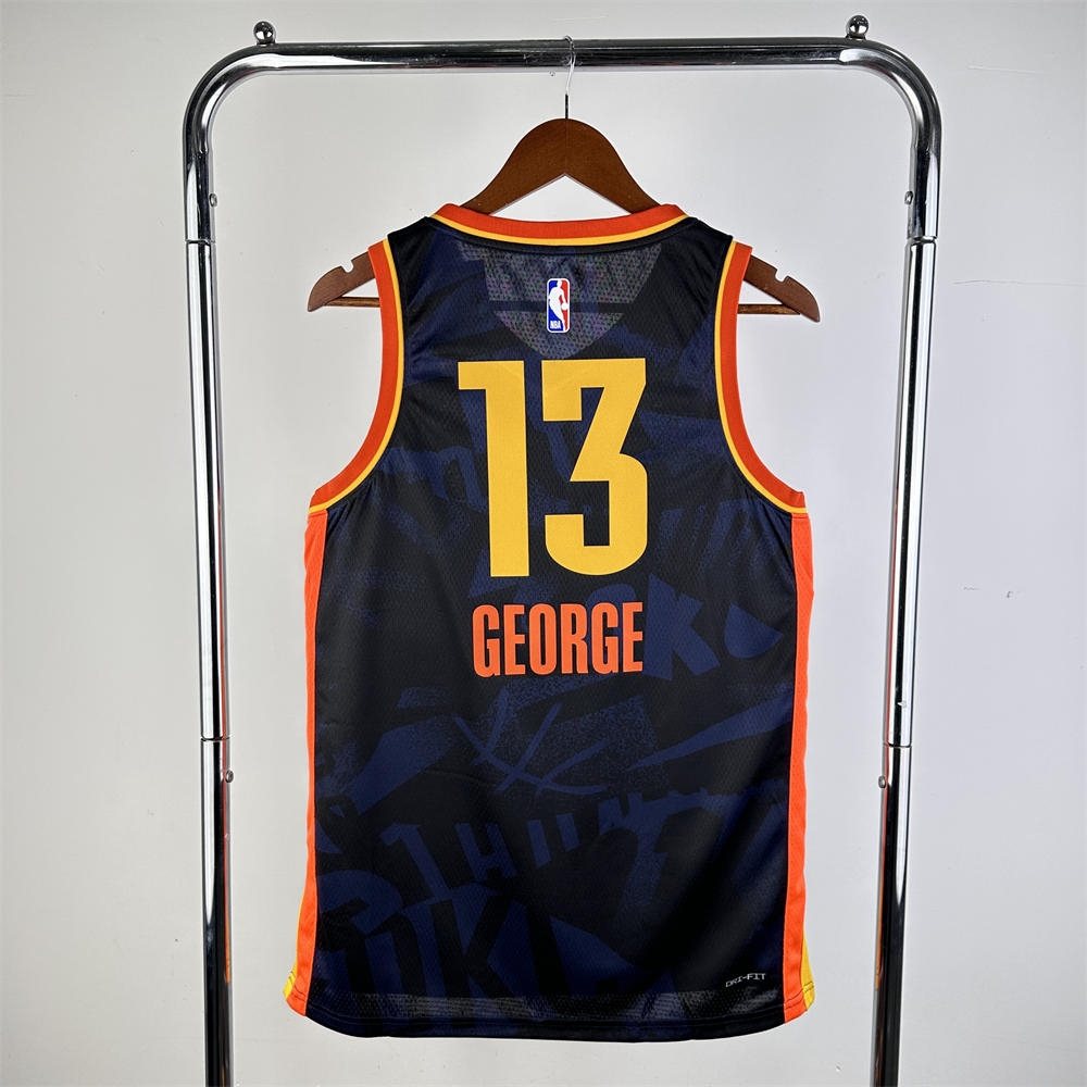 NBA Oklahoma City Thunder 2024 City Edition V-Neck Black Jersey GEORGE#13 S-XXL