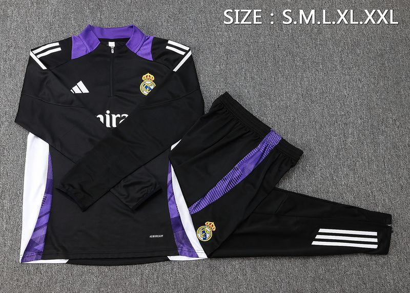 24/25 Real Madrid Black Long-sleeved half-pull training kit Football team kit