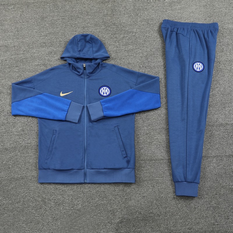 2024 Inter Milan Royal Blue Hoodie Jacket Kit Set Football Team Shirt Sports Fashion