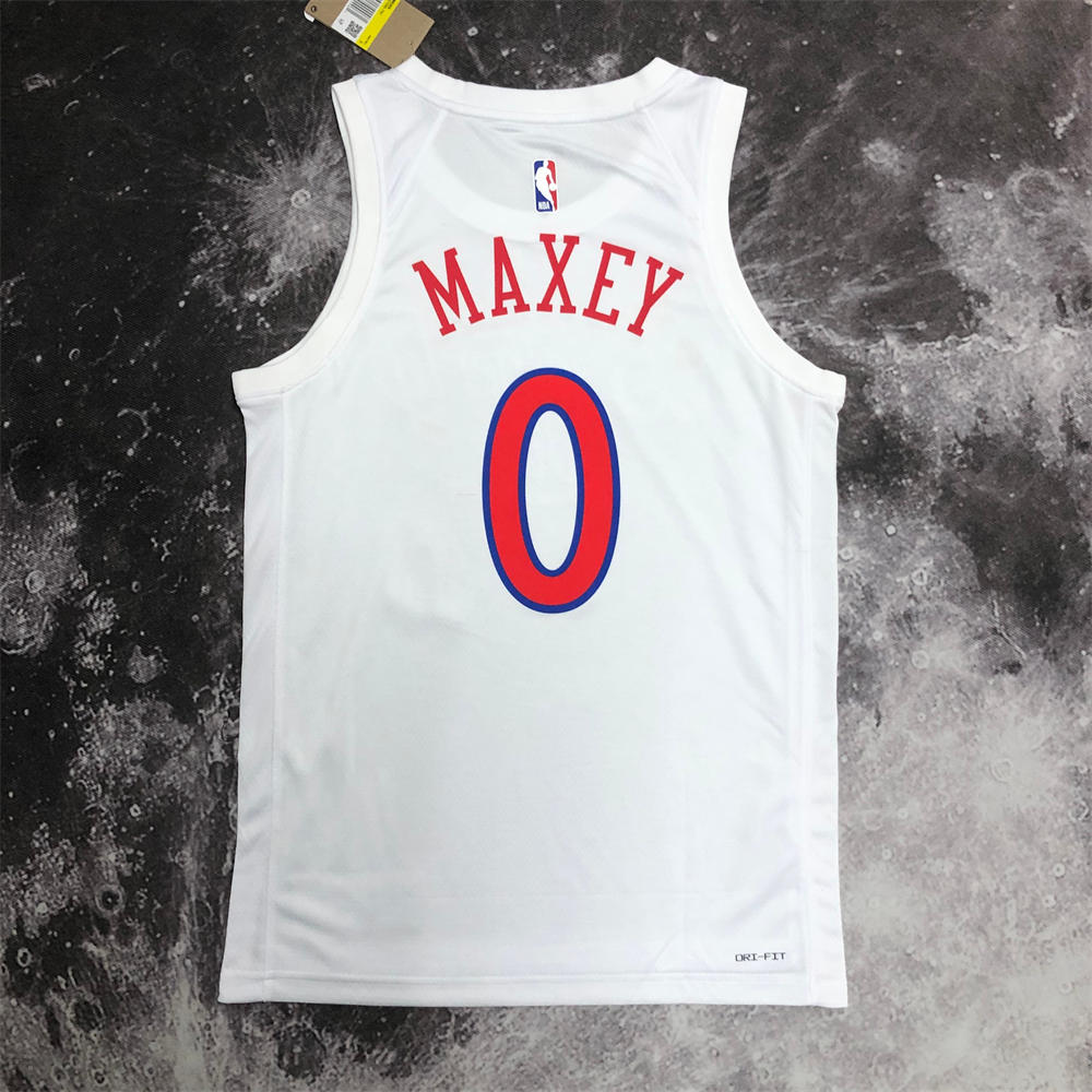 NBA Philadelphia 76ers Round Neck White Jersey MAXEY#0 S-XXL