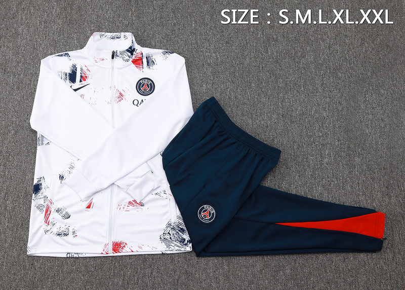 2024/25 Paris White Jacket Training Suit Set Football Team Shirt Sports Fashion