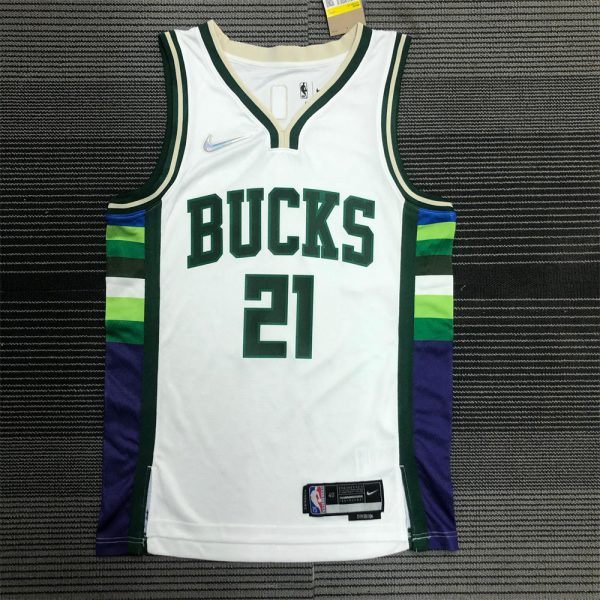 NBA Milwaukee Bucks V-Neck White 75th Anniversary HOLIDAR#21 jersey S-XXL