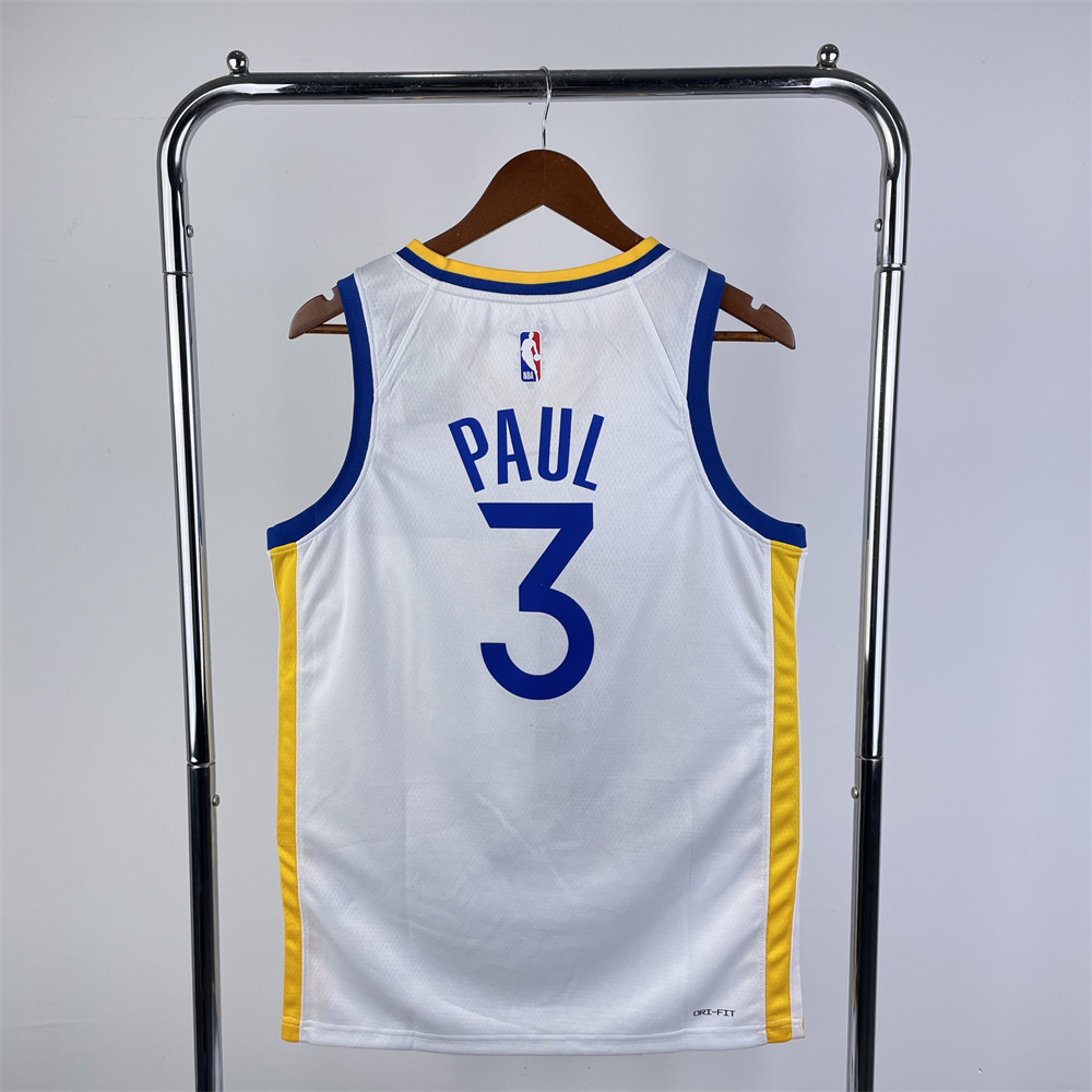 NBA Golden State Warriors 2023 V-Neck White Jersey PAUL#3 S-XXL