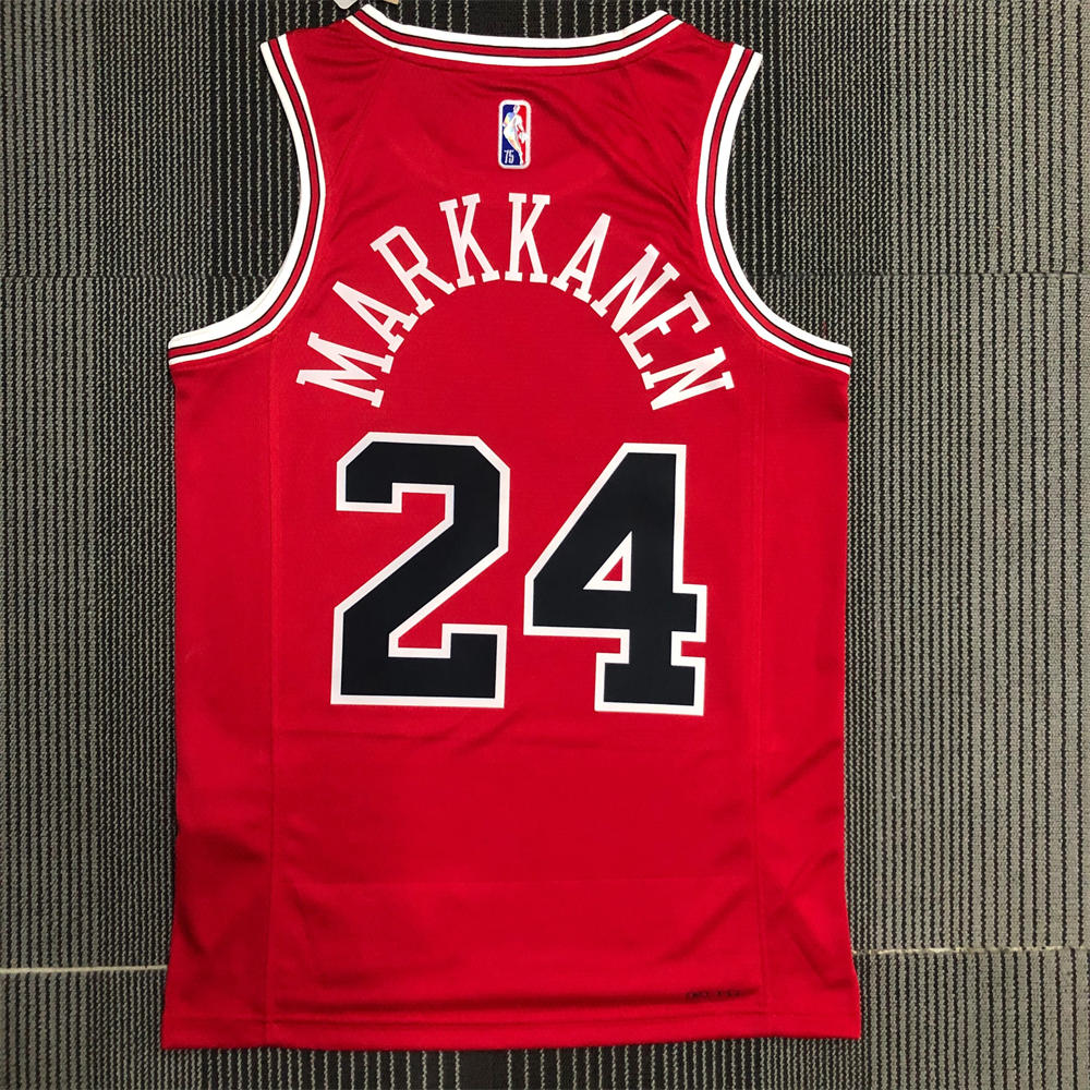 NBA Chicago Bulls Round Neck Red 75th anniversaryJersey MARKKANEN#24 S-XXL
