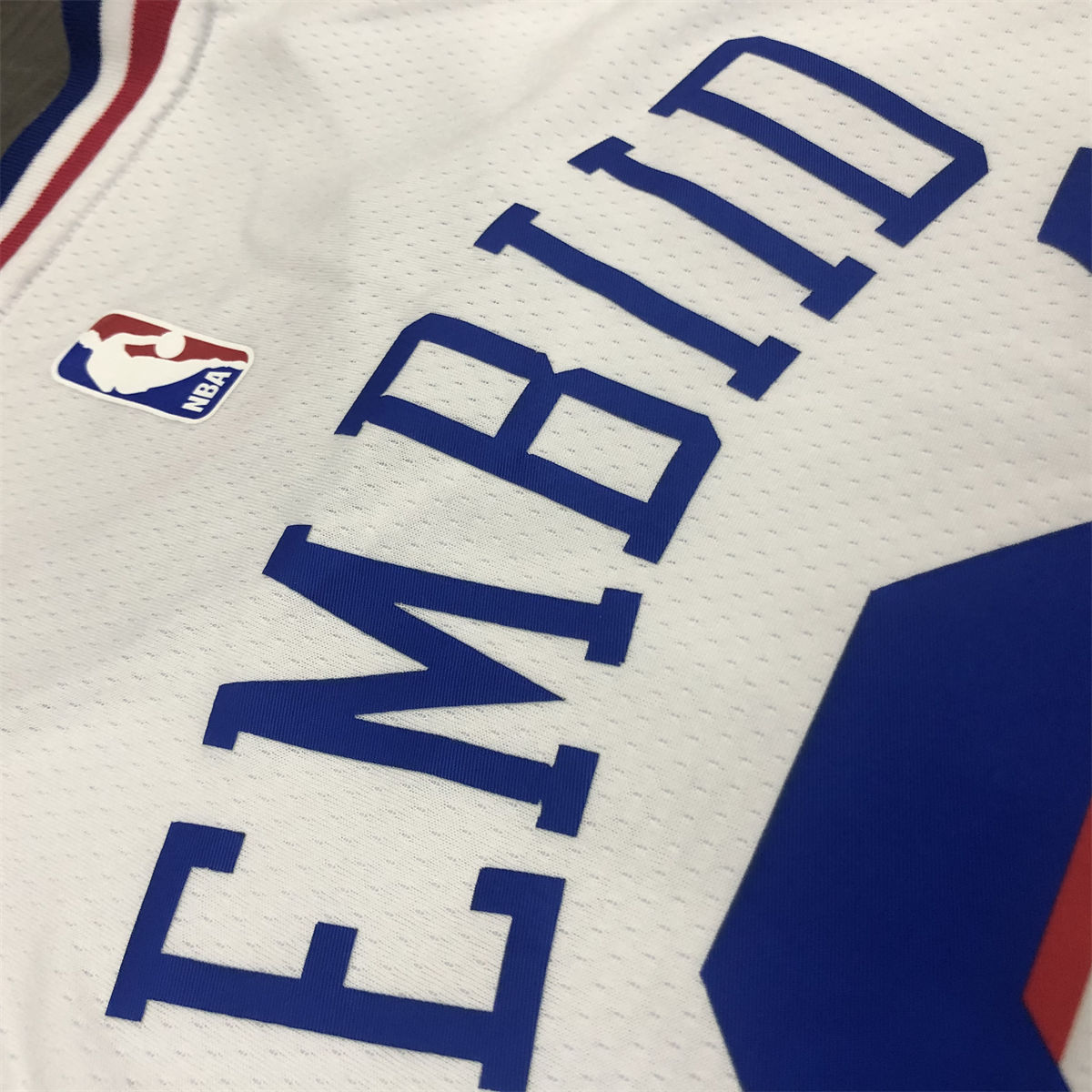 NBA Philadelphia 76ers V-Neck White Jersey EMBIID#21 S-XXL