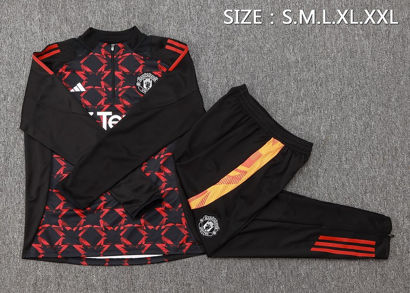 24/25 Manchester United Black red Long-sleeved half-pull training kit Football team kit