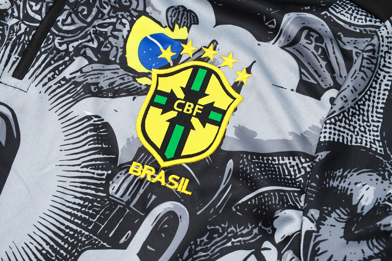 24/25 Brazil Black Long-sleeved half-pull training kit Football team kit