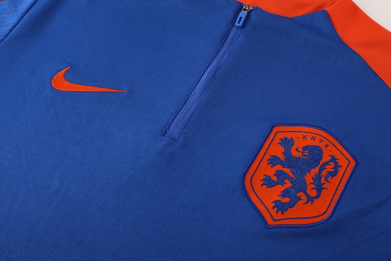 2024 Netherlands Blue Long-sleeved half-pull training kit Football team kit