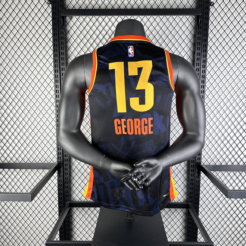 NBA Oklahoma City Thunder 2024 City Edition V-Neck Black Jersey GEORGE#13 S-XXL