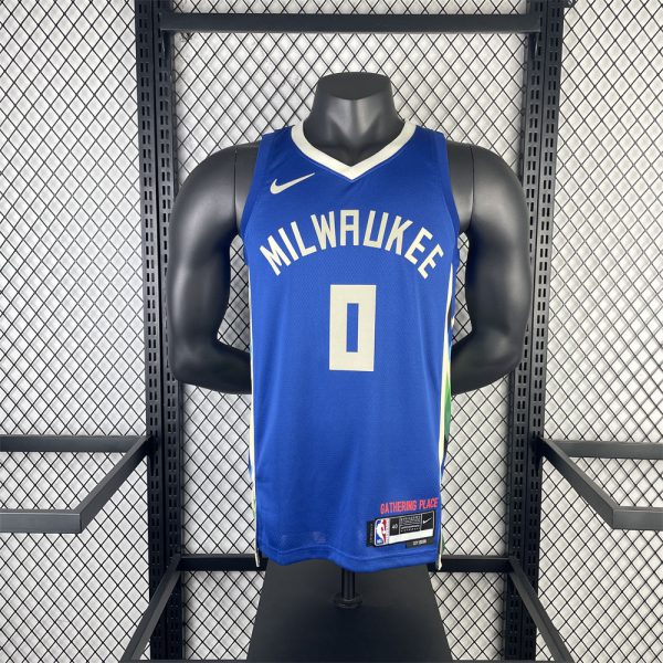 NBA Milwaukee Bucks V-Neck City Edition Blue jersey LILLARD#0 S-XXL