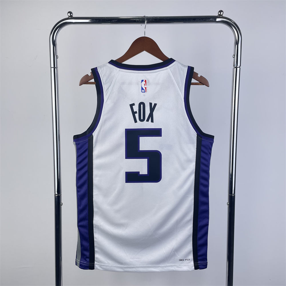 NBA Scaramento Kings 2024 V-Neck White jersey FOX#5 S-XXL