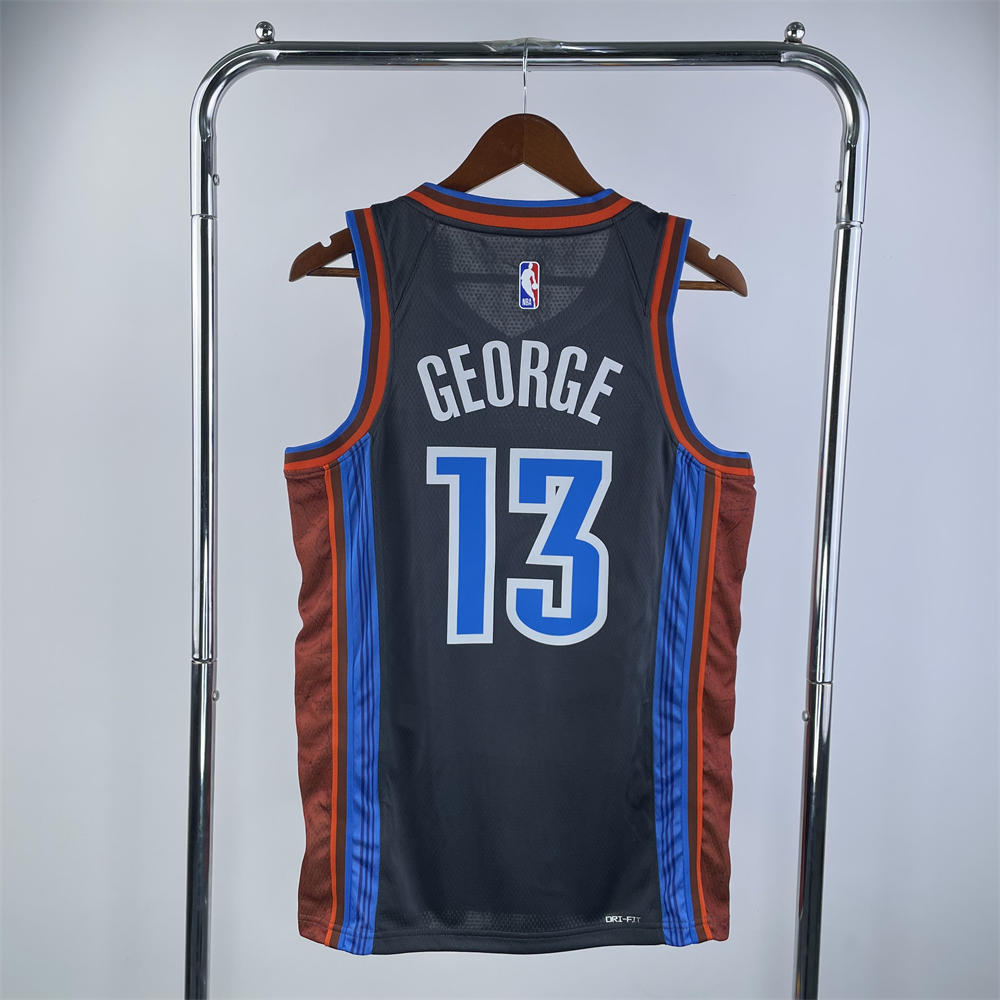 NBA Oklahoma City Thunder V-Neck Black Jersey GEORGE#13 S-XXL