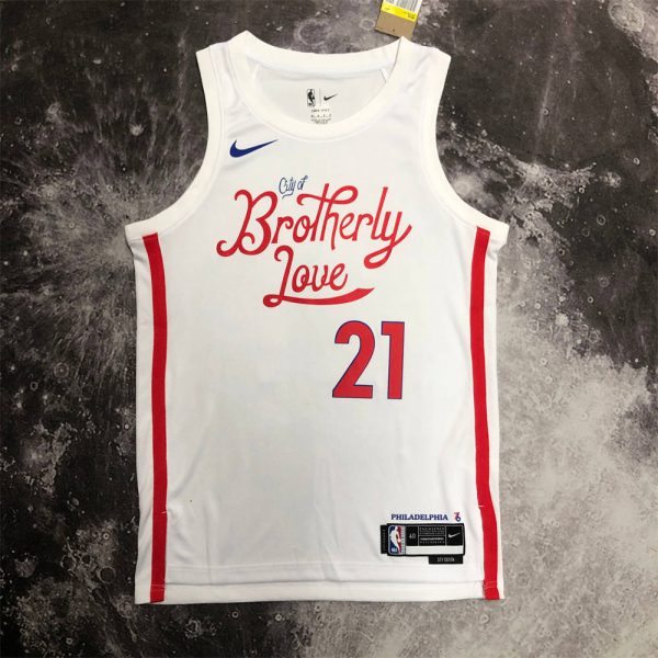 NBA Philadelphia 76ers Round Neck White Jersey EMBIID#21 S-XXL