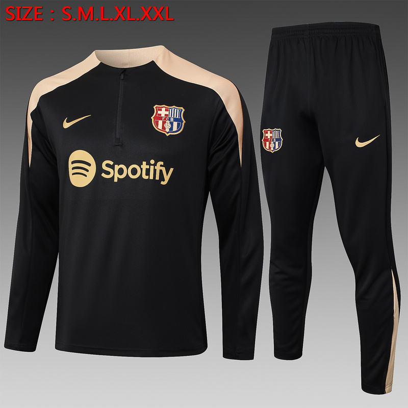 24/25 Barcelona Black Long-sleeved half-pull training kit Football team kit