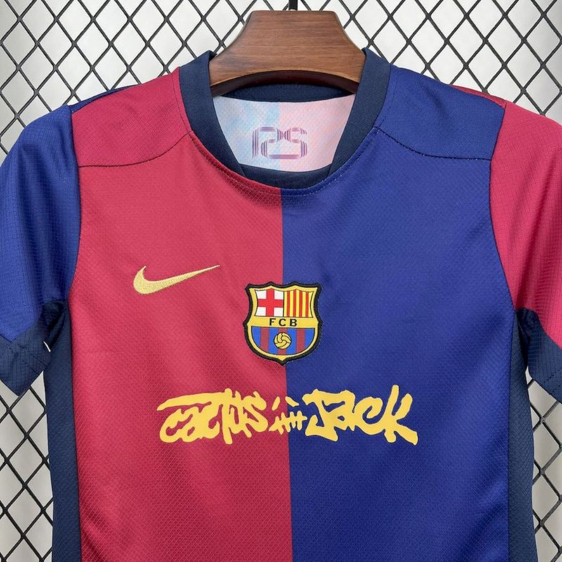 2024/25 Barcelona Travis Scott Edition jersey kids Kits size: 16-28