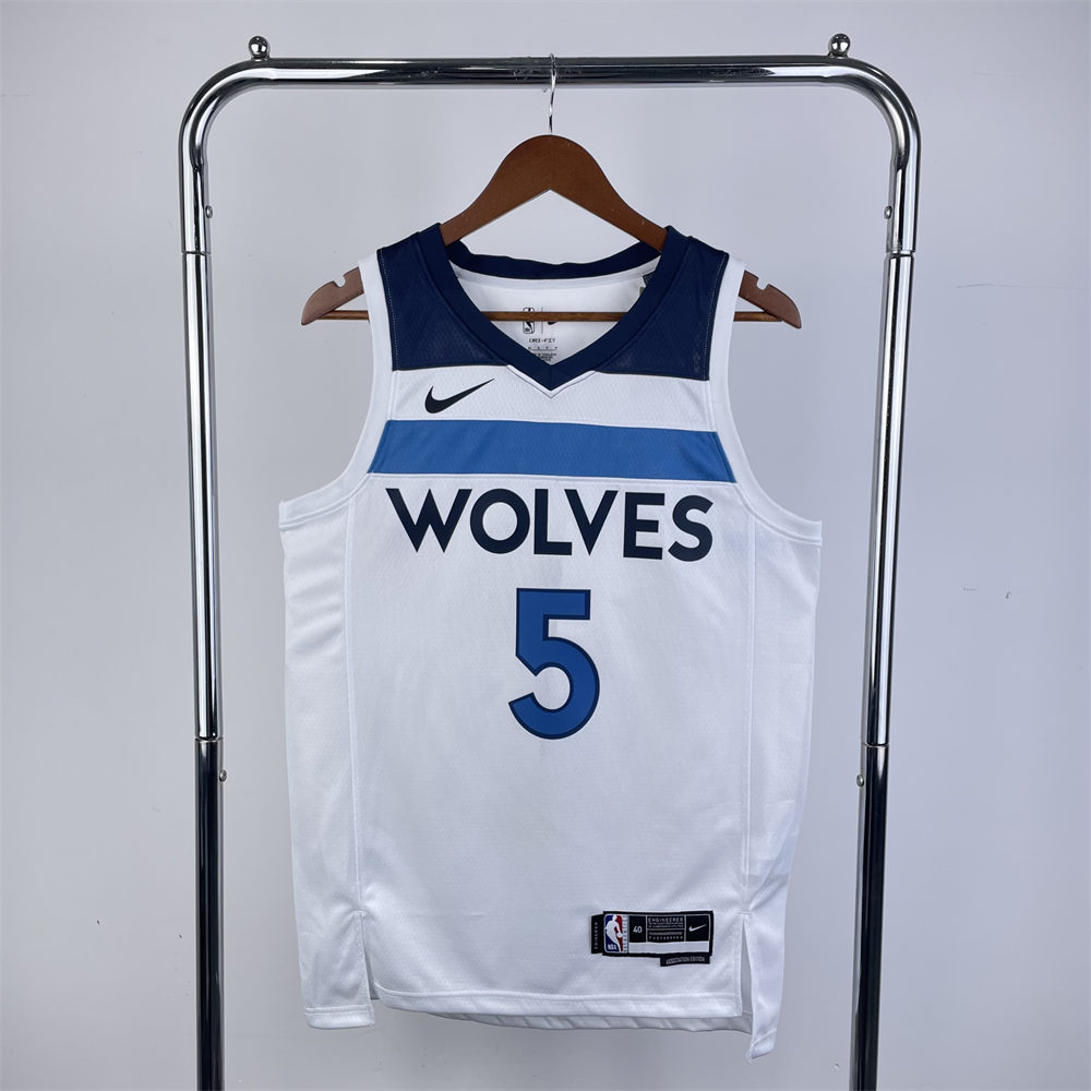 NBA Minnesota Timberwolves 2023 V-Neck White Jersey EDWARDS#5 S-XXL