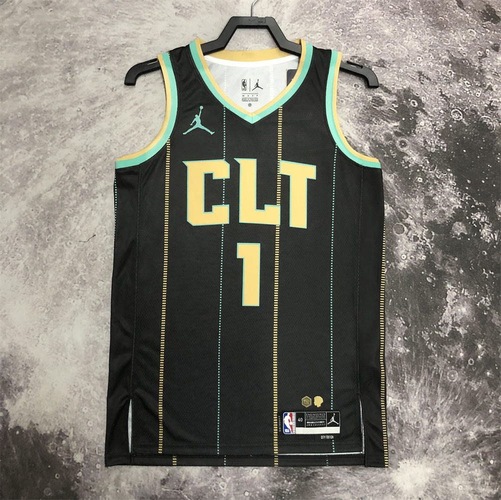 NBA Charlotte Hornets V-Neck Black Jersey BALL#1 S-XXL