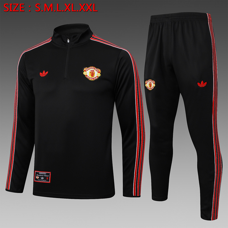 202526 Manchester United Black Long-sleeved half-pull training kit Football team kit