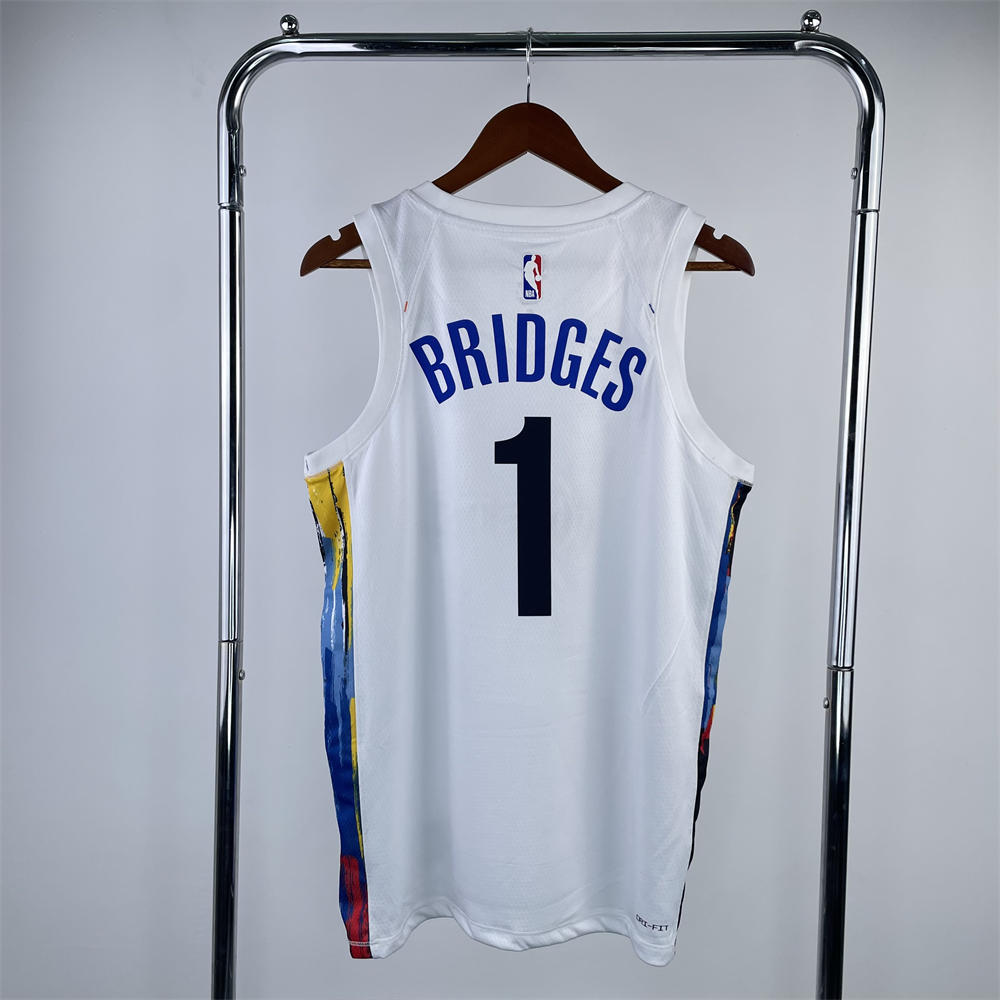 NBA Brooklyn Nets V-Neck White Jersey BRIDGES#1 S-XXL