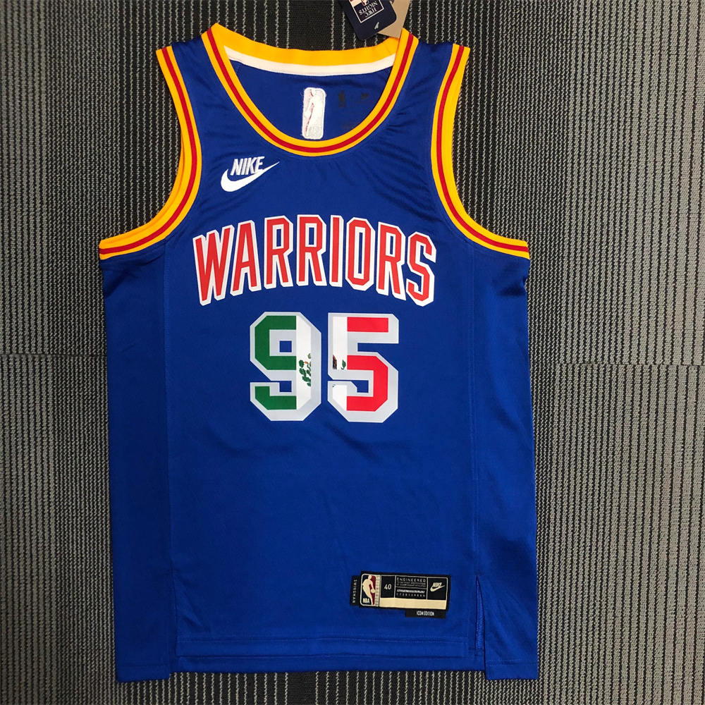 NBA Golden State Warriors V-Neck Mexico Edition 75th Anniversary Blue Jersey TOSCANO#95 S-XXL