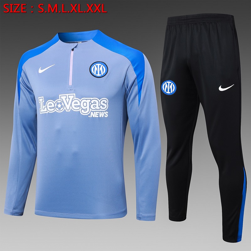 24/25 Inter Milan Gray Blue Long-sleeved half-pull training kit Football team kit