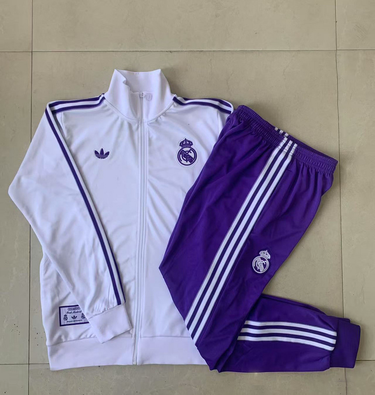 2025/26 Real Madrid White Jacket Training Suit Set Football Team Shirt Sports Fashion