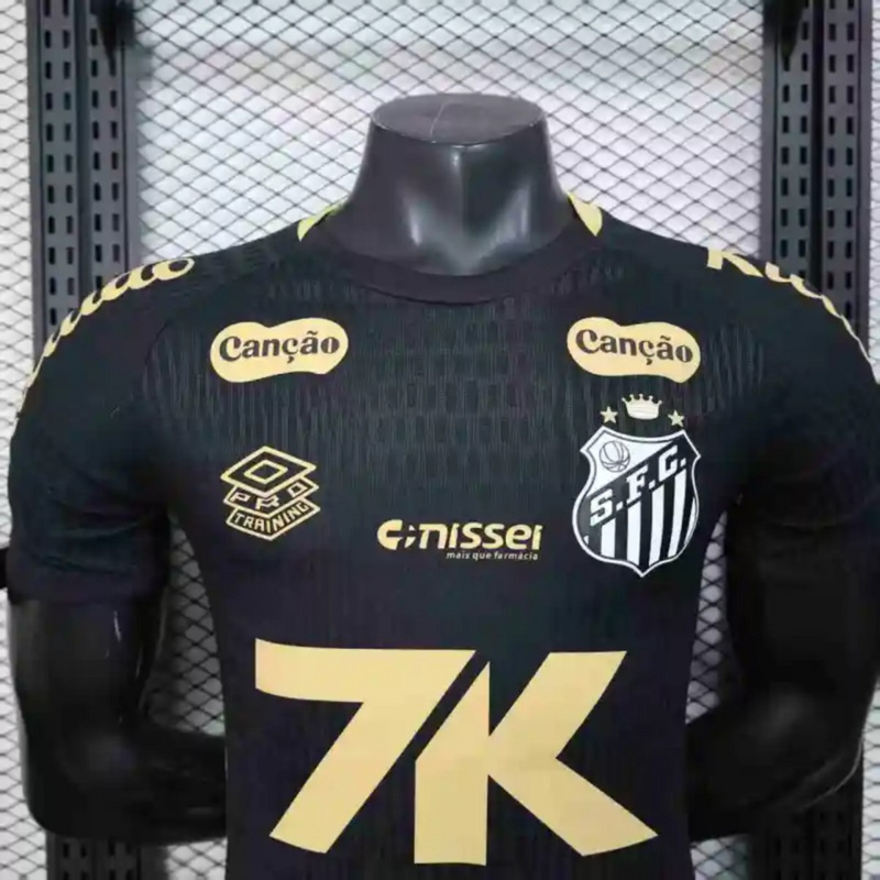 2024/25 Santos Black Jersey With Sponsors jersey Player Version