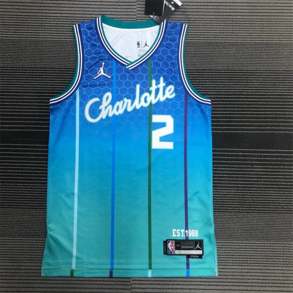 NBA Charlotte Hornets V-Neck Light Green BALL#2 Jersey S-XXL