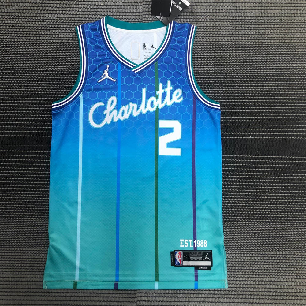 NBA Charlotte Hornets V-Neck Light Green BALL#2 Jersey S-XXL