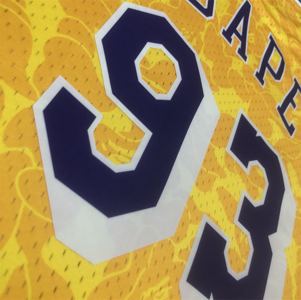 NBA Los Angeles Lakers BAPE×M&N BAPE#93 Gold Hardwood Classics Swingman Jersey S-XXL