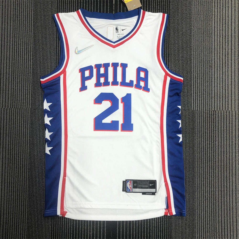 NBA Philadelphia 76ers Round Neck Black 75th Anniversary Jersey EMBIID#21 S-XXL
