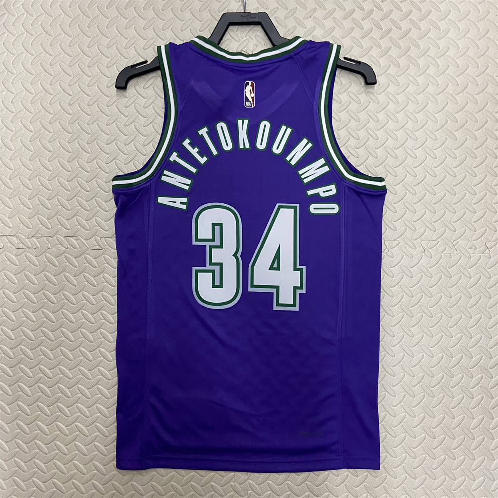 NBA Milwaukee Bucks V-Neck Purple jersey ANTETOKOUNMPO#34 S-XXL
