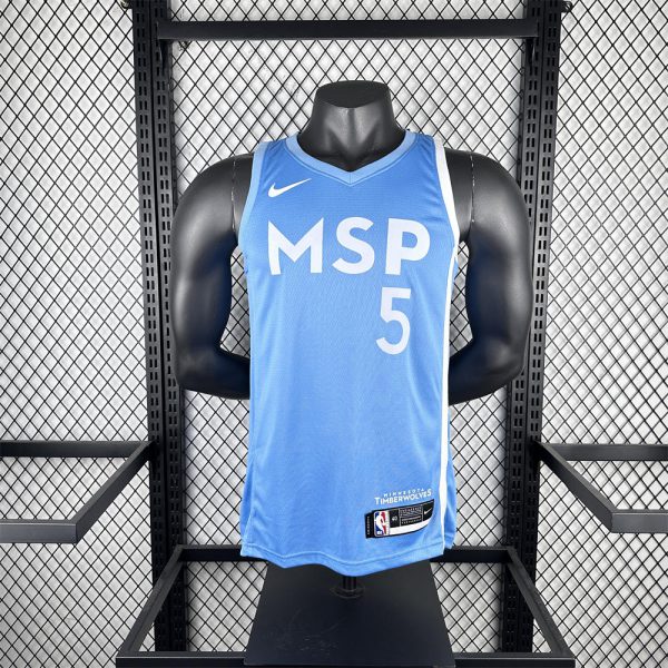 NBA Minnesota Timberwolves V-Neck North Carolina Blue Jersey EDWARDS#5 S-XXL