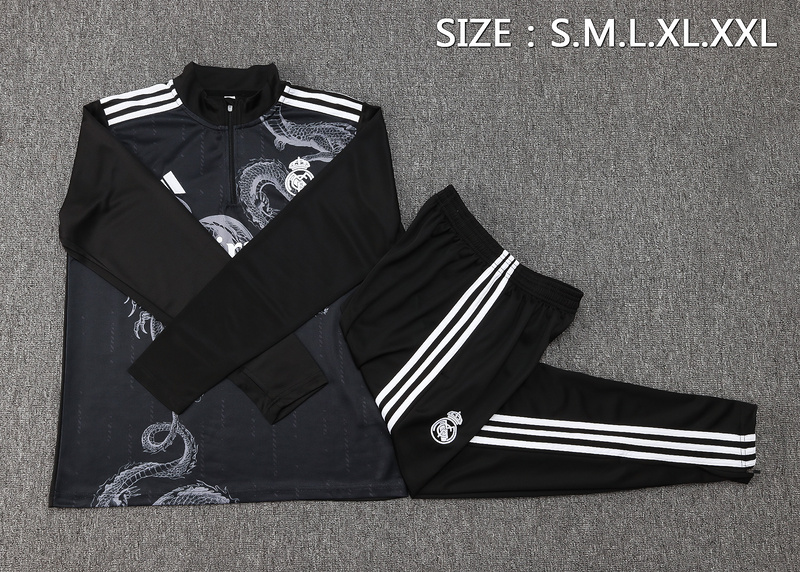 24/25 Real Madrid Black Long-sleeved half-pull training kit Football team kit